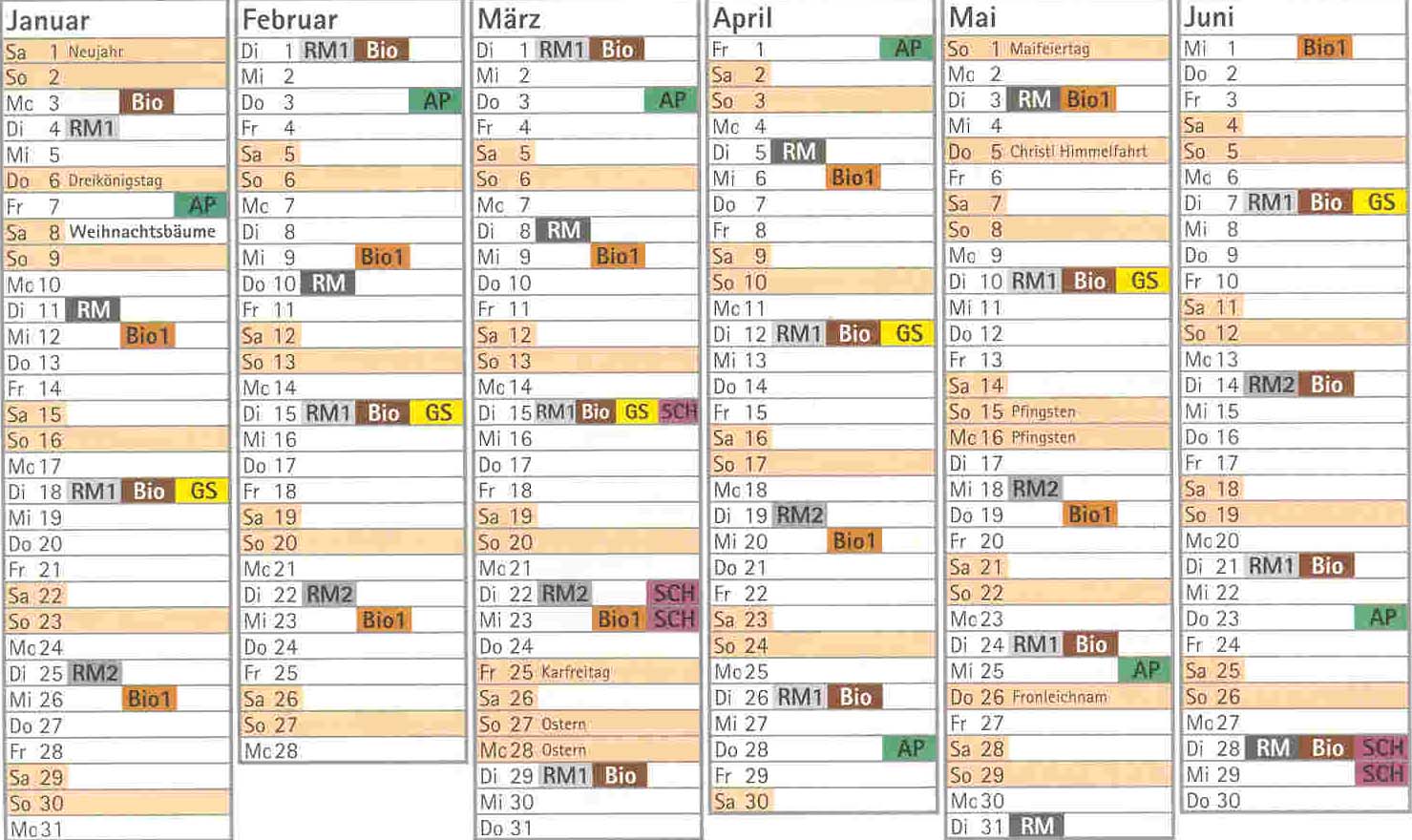 Abfallkalender, 1. Halbjahr