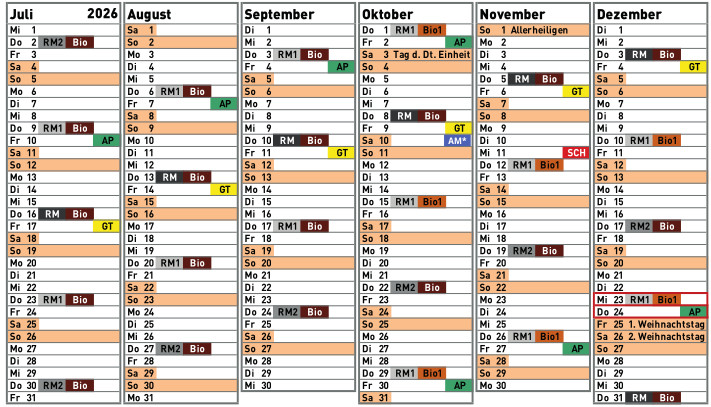 Abfall Kalender 2026 Brigach 2. Halbjahr