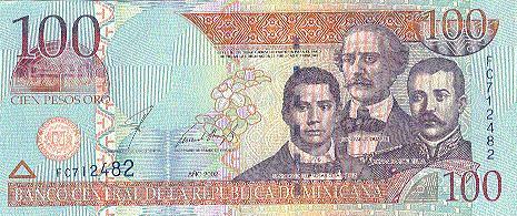 CIEN PESOS ORO, Franzisko del Rosario Sanchez, Juan Pablo Duarte, Matias Ramon Mella